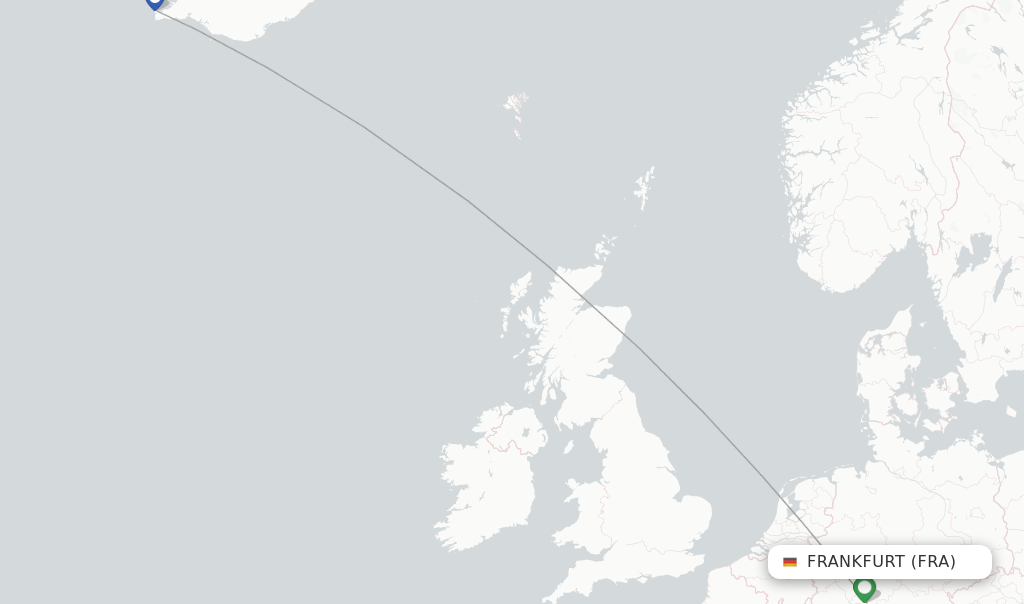 Route map with flights from Frankfurt with Icelandair