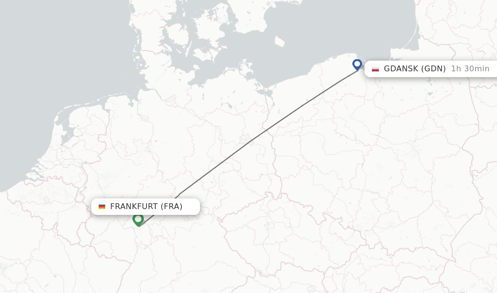 Flights from Frankfurt to Gdansk route map