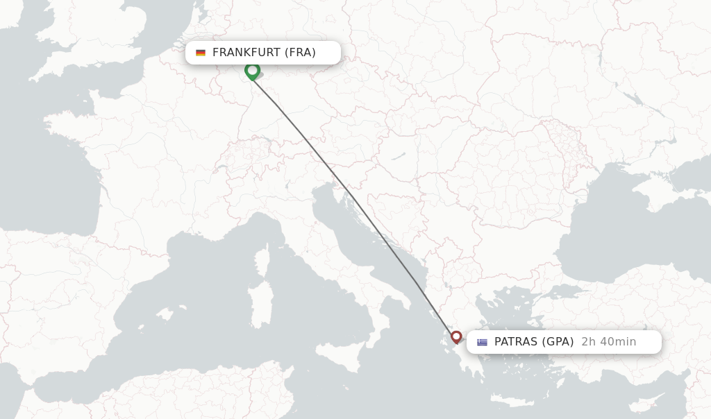 Flights from Frankfurt to Patras route map