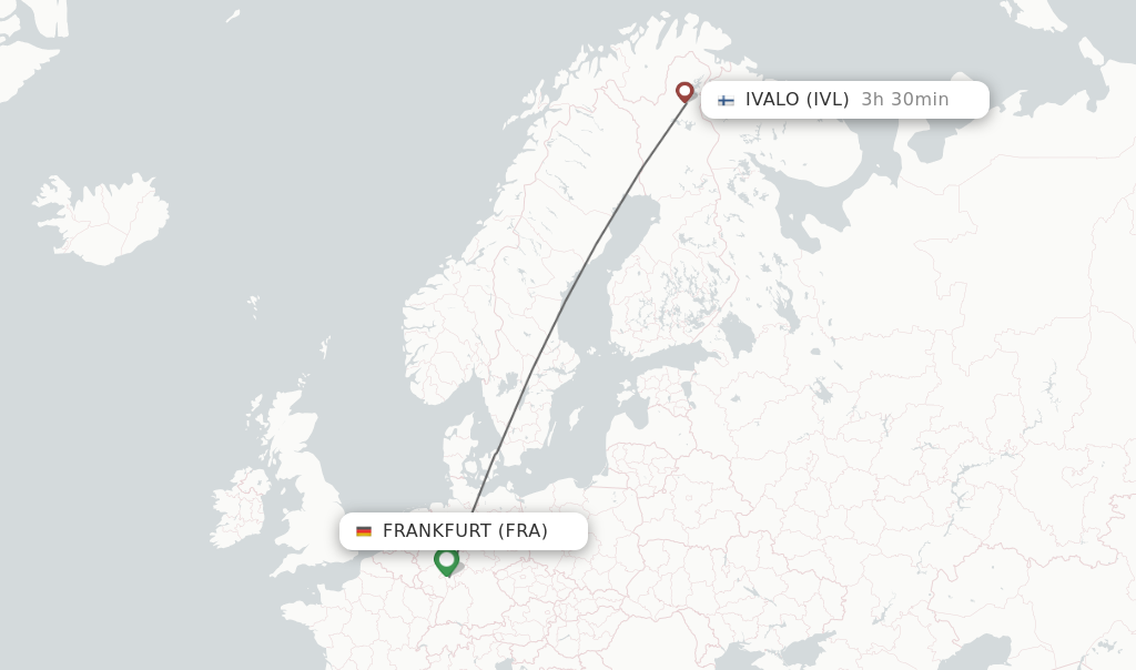 Flights from Frankfurt to Ivalo route map