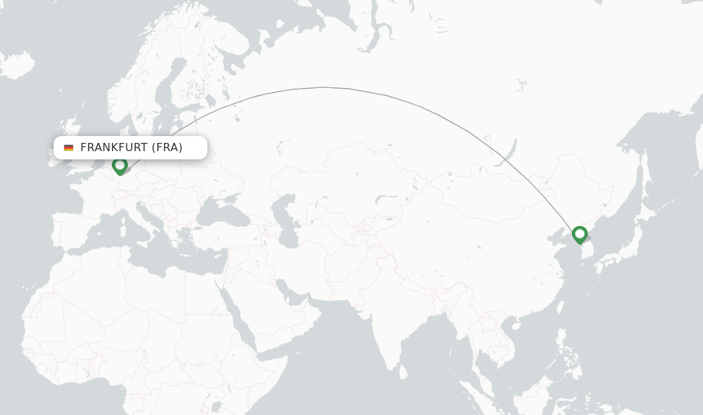 Route map with flights from Frankfurt with Korean Air