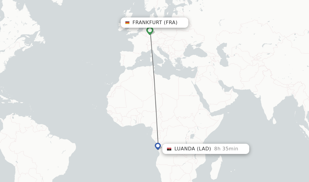 Flights from Frankfurt to Luanda route map