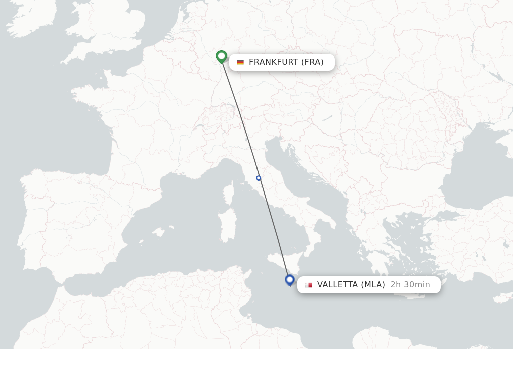 Flights from Frankfurt to Valletta route map