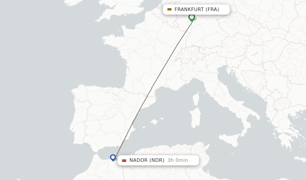 Flights from Frankfurt to Nador route map