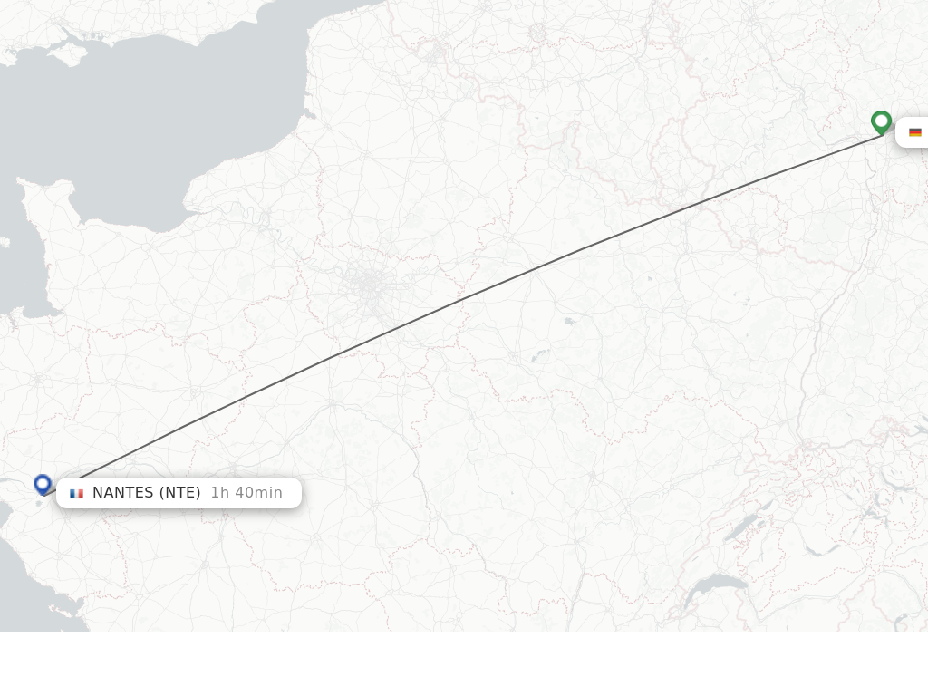 Flights from Frankfurt to Nantes route map