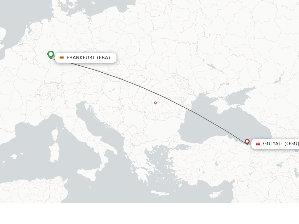 Flights from Gulyali to Frankfurt route map