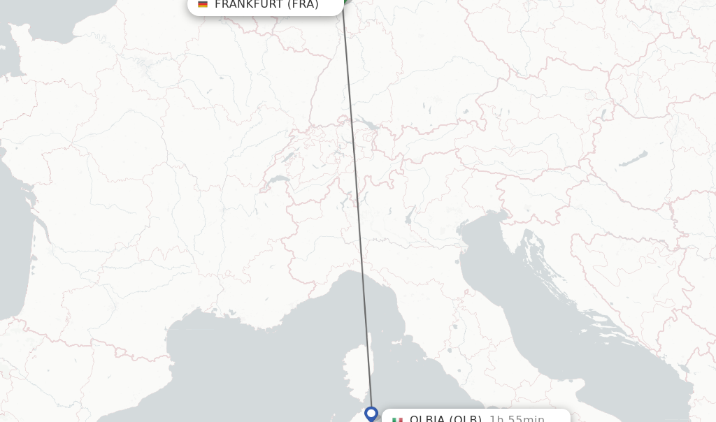 Flights from Frankfurt to Olbia route map