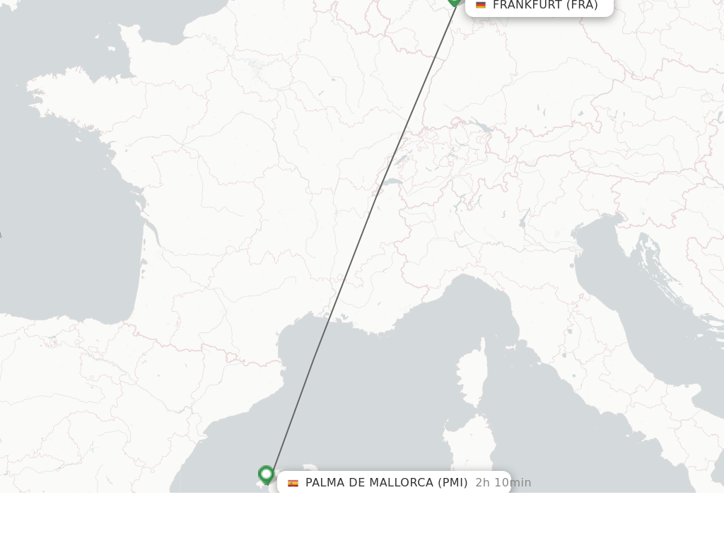 Flights from Frankfurt to Palma de Mallorca route map