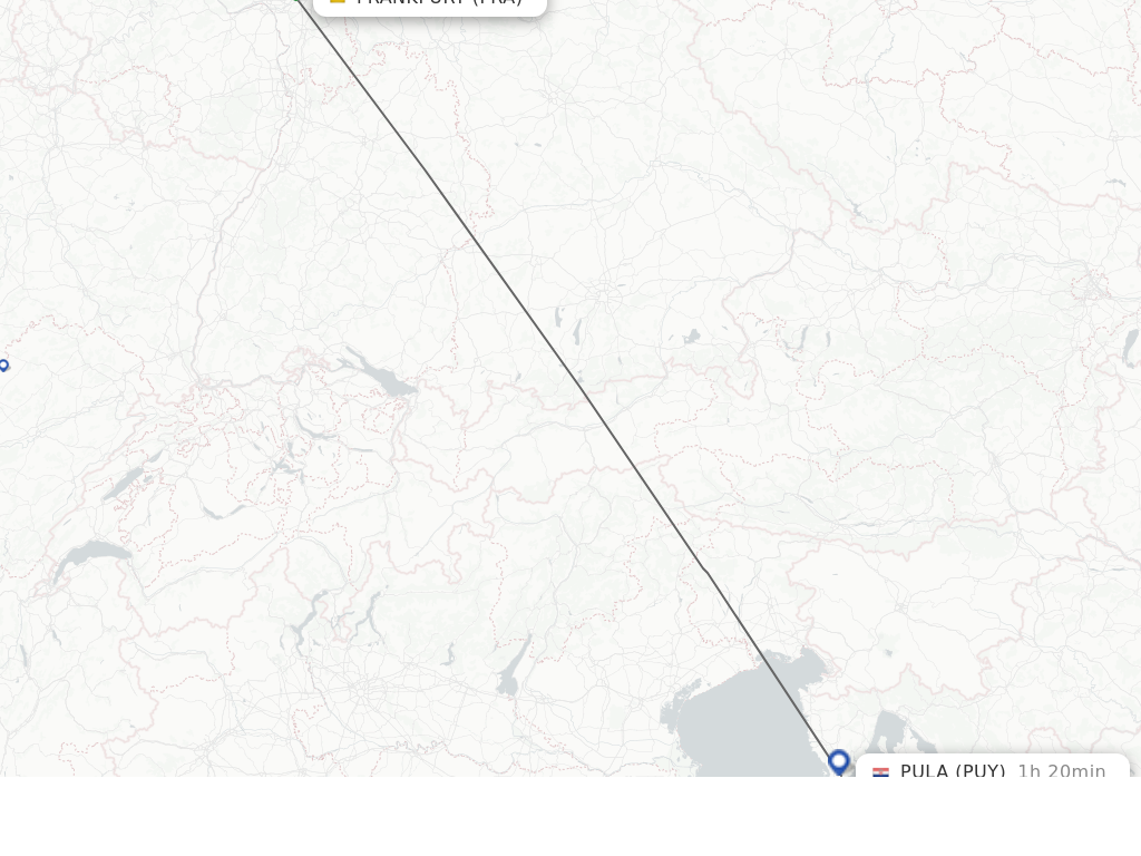 Flights from Frankfurt to Pula route map