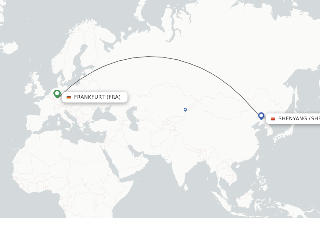 Flights from Frankfurt to Shenyang route map