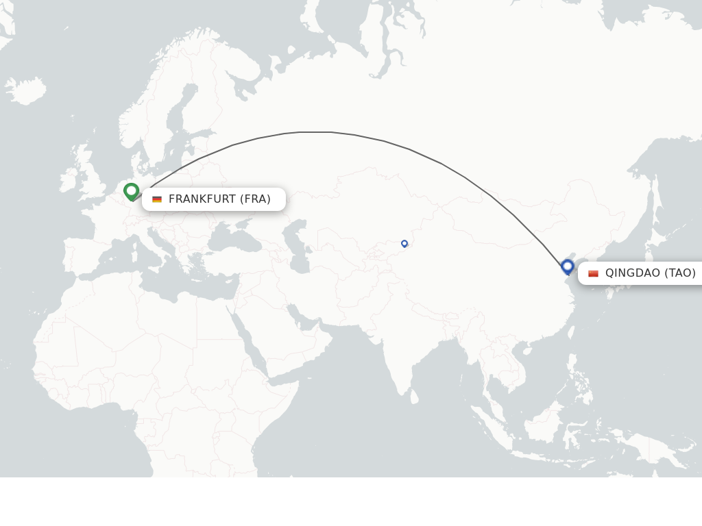 Flights from Frankfurt to Qingdao route map