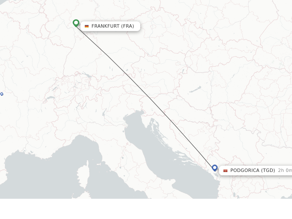 Flights from Podgorica to Frankfurt route map