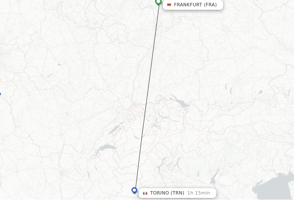 Flights from Frankfurt to Turin route map