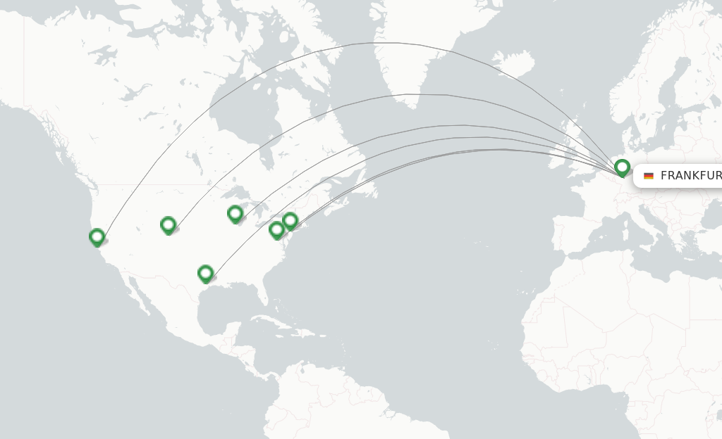 Route map with flights from Frankfurt with United Airlines