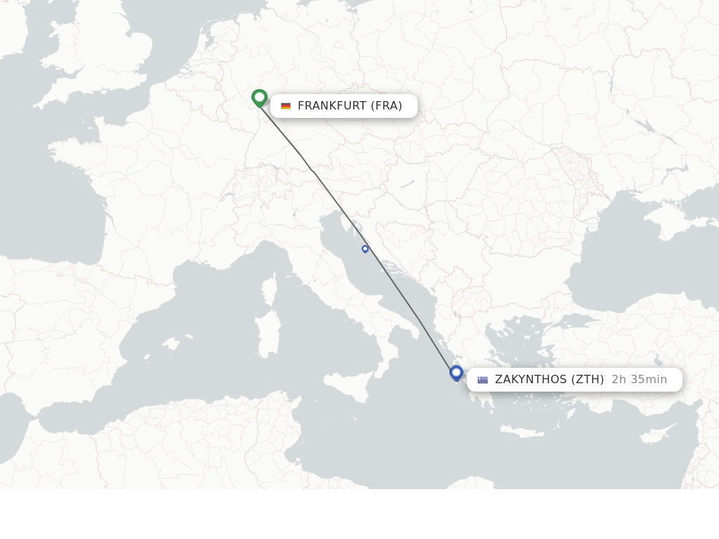 Flights from Frankfurt to Zakinthos route map