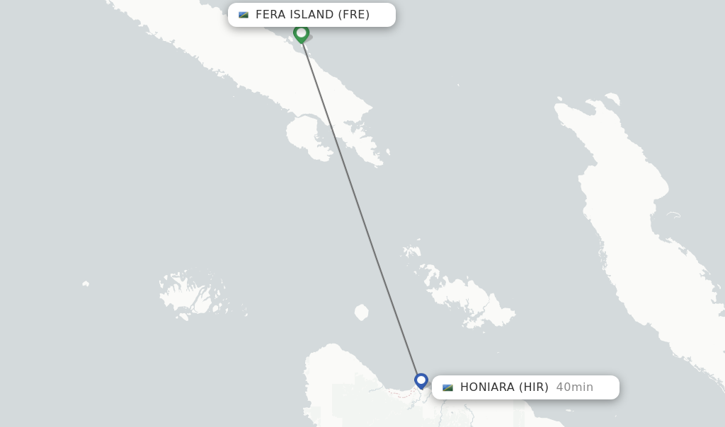 Flights from Fera Island to Honiara route map