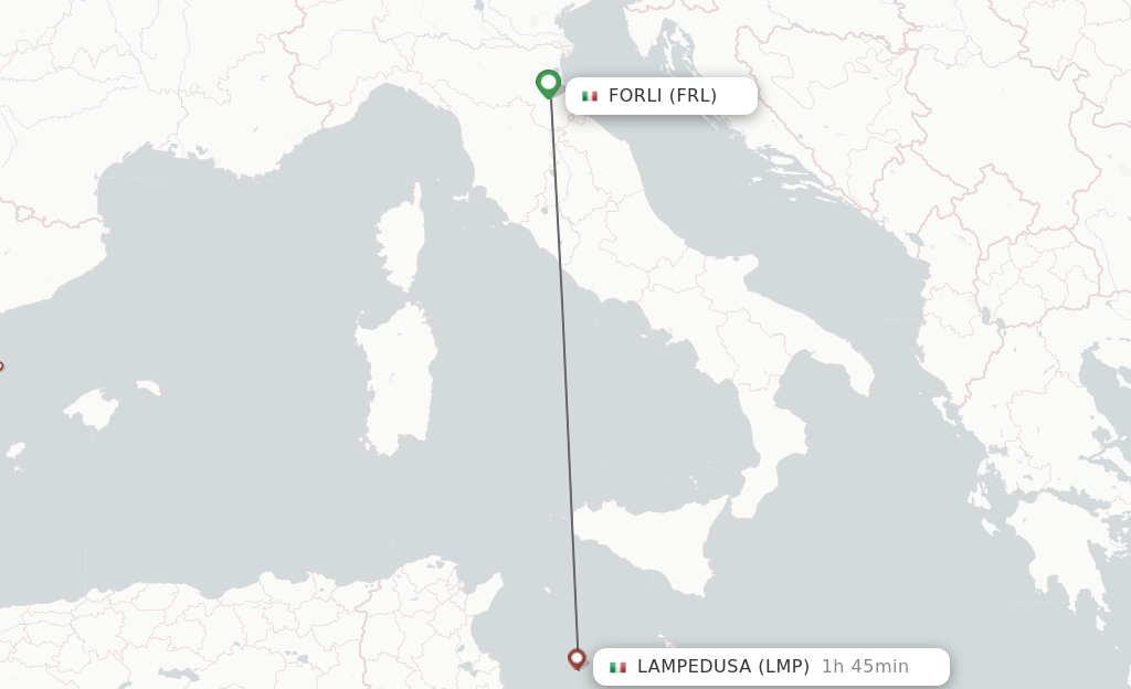 Flights from Forli to Lampedusa route map