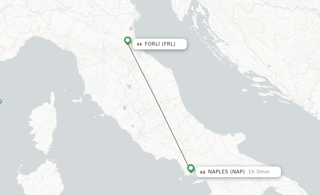 Flights from Forli to Naples route map