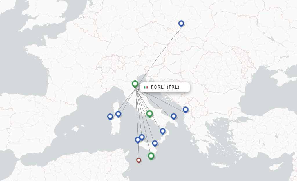 Flights from Forli to Alghero route map