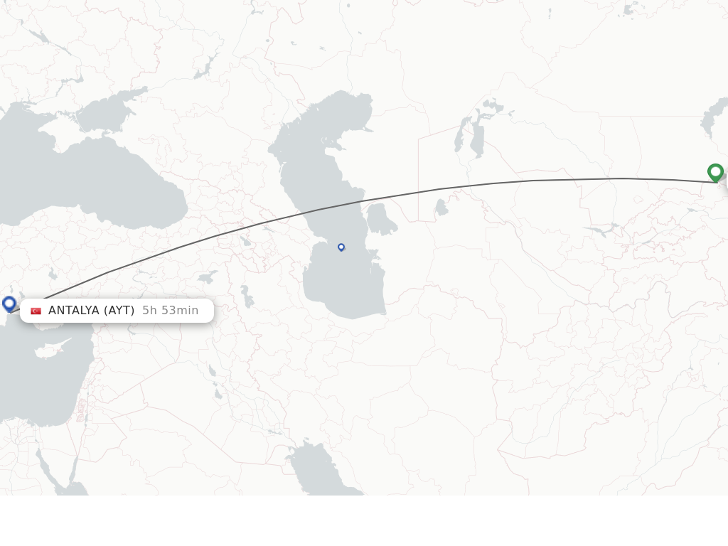 Flights from Bishkek to Antalya route map