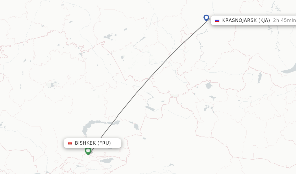Flights from Bishkek to Krasnojarsk route map