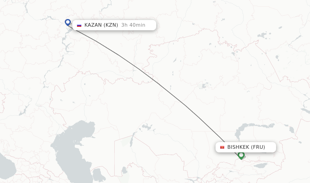 Flights from Bishkek to Kazan route map