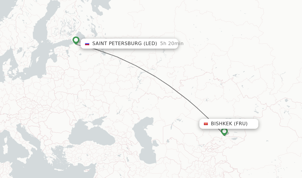 Flights from Bishkek to Saint Petersburg route map