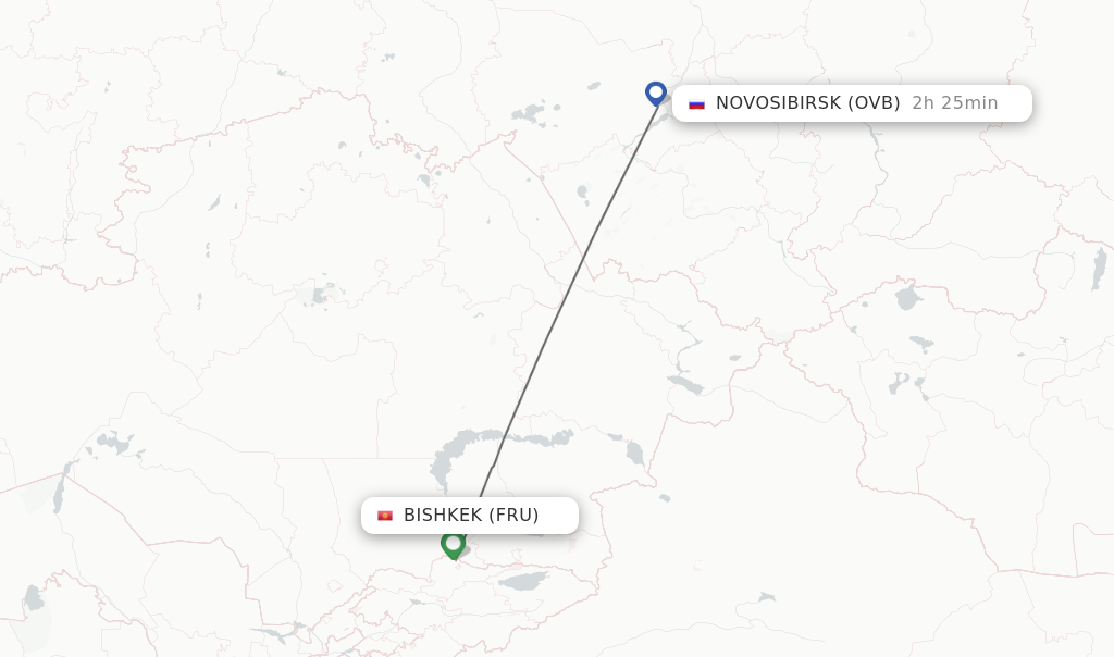 Flights from Bishkek to Novosibirsk route map
