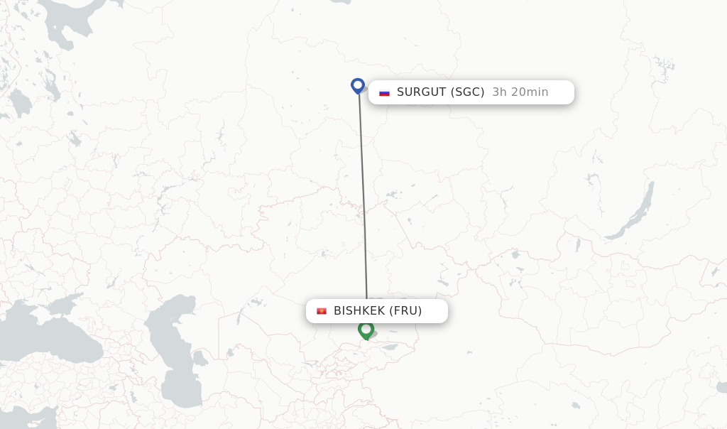 Flights from Bishkek to Surgut route map