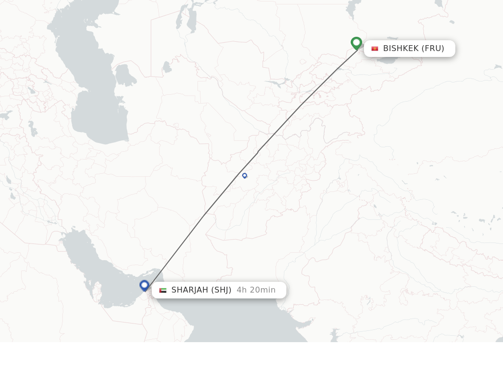 Flights from Bishkek to Sharjah route map