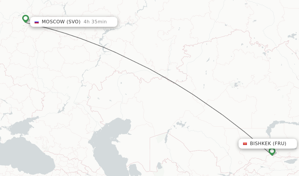 Flights from Bishkek to Moscow route map