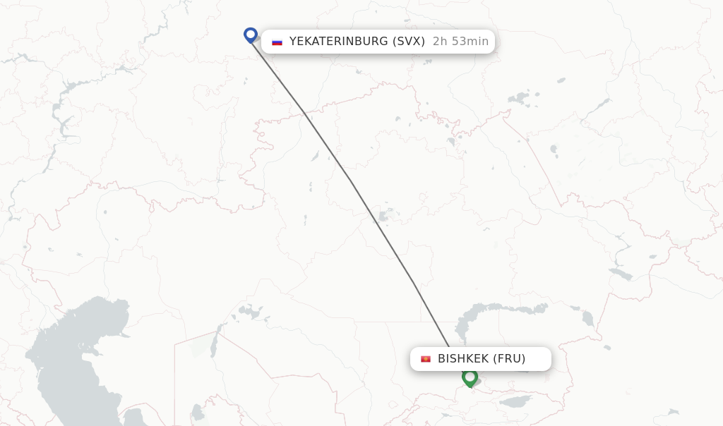 Flights from Bishkek to Yekaterinburg route map