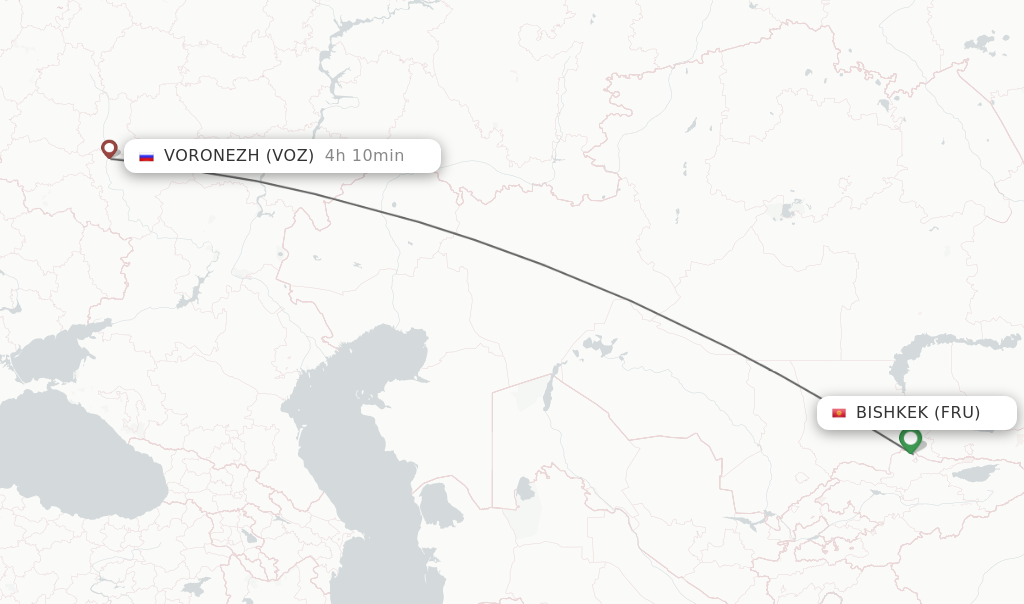 Flights from Bishkek to Voronezh route map