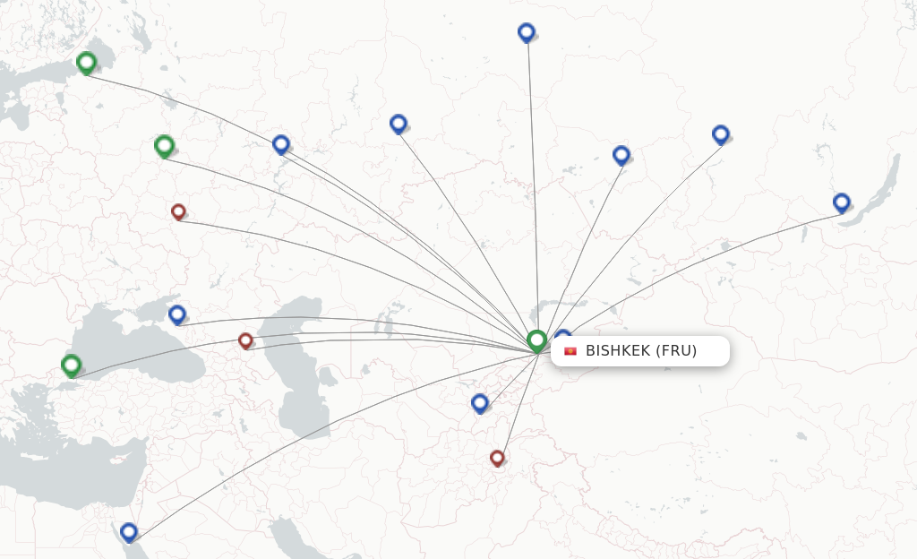 Route map with flights from Bishkek with Avia Traffic Company