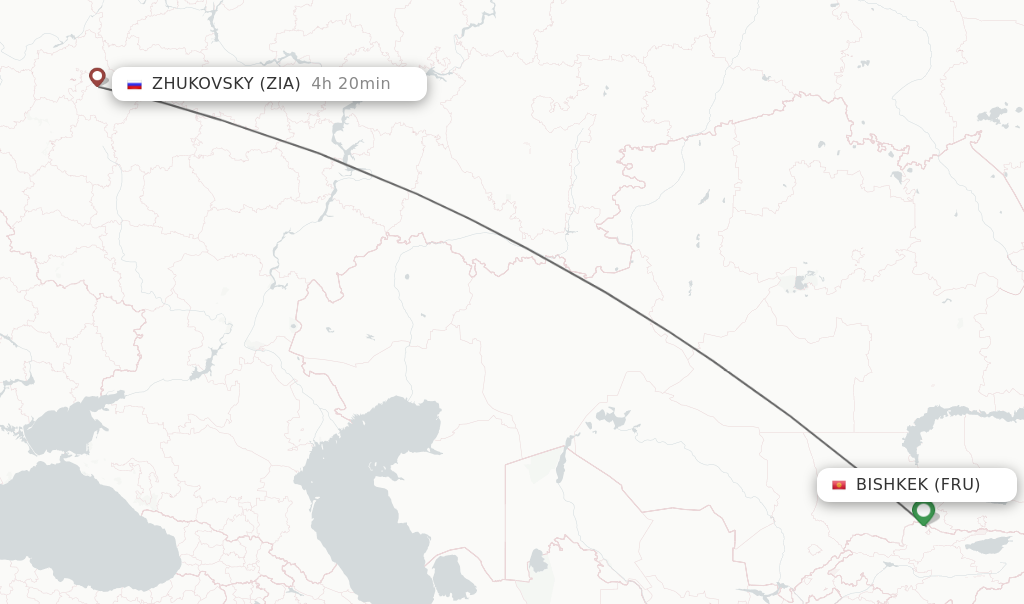 Flights from Bishkek to Zhukovsky route map