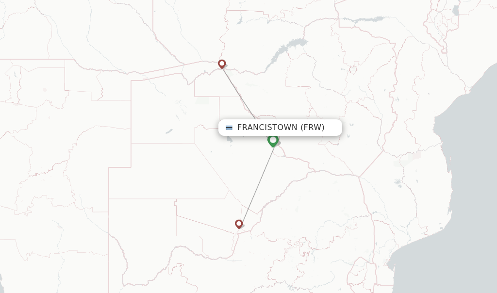 Route map with flights from Francistown with Air Botswana