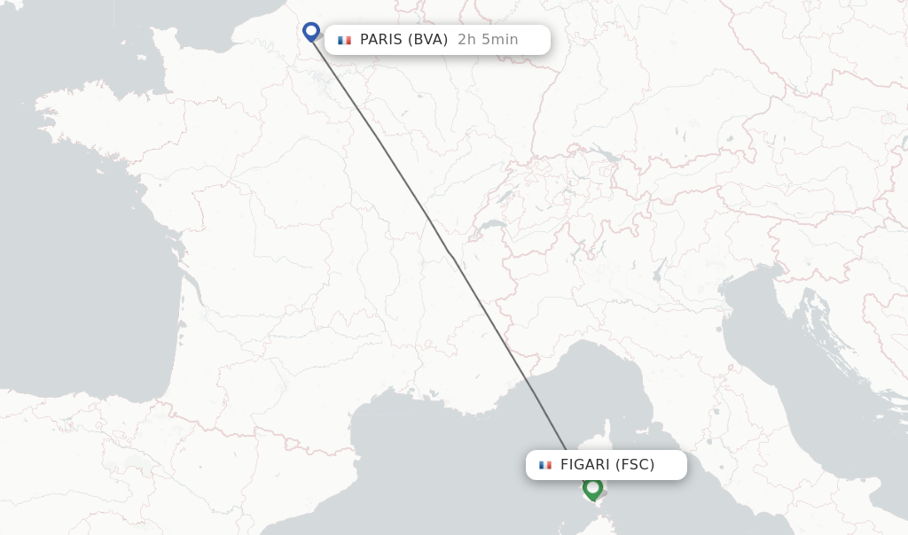 Flights from Figari to Paris route map