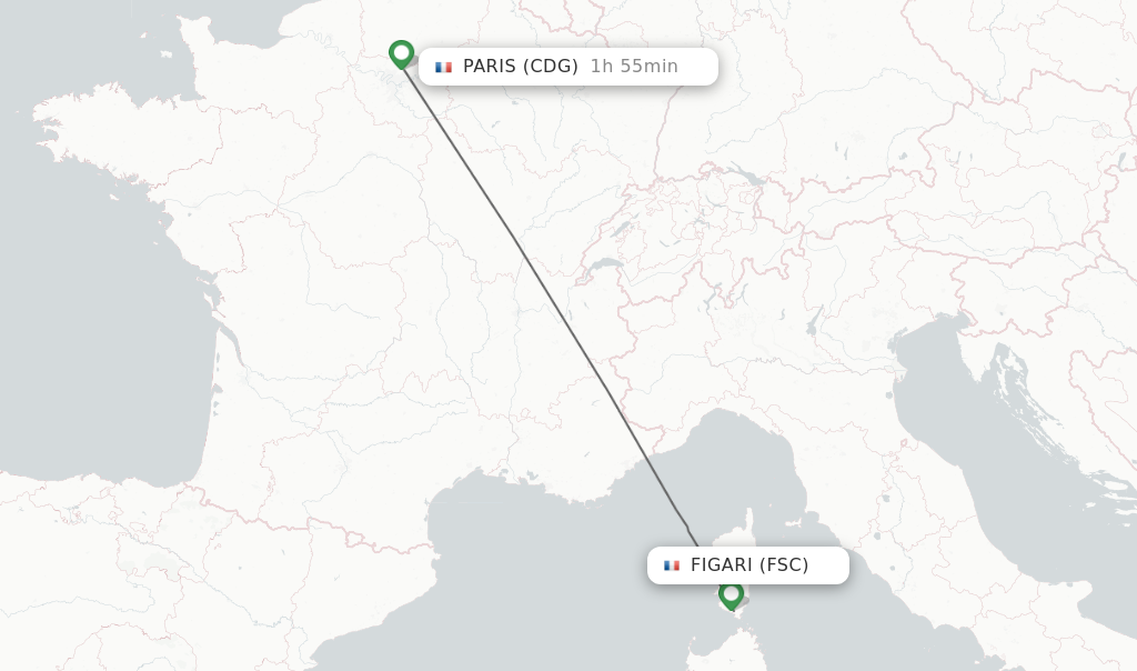 Flights from Figari to Paris route map