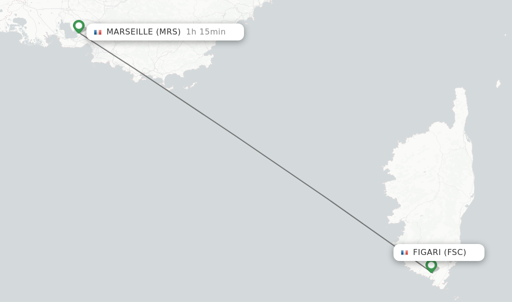 Flights from Figari to Marseille route map