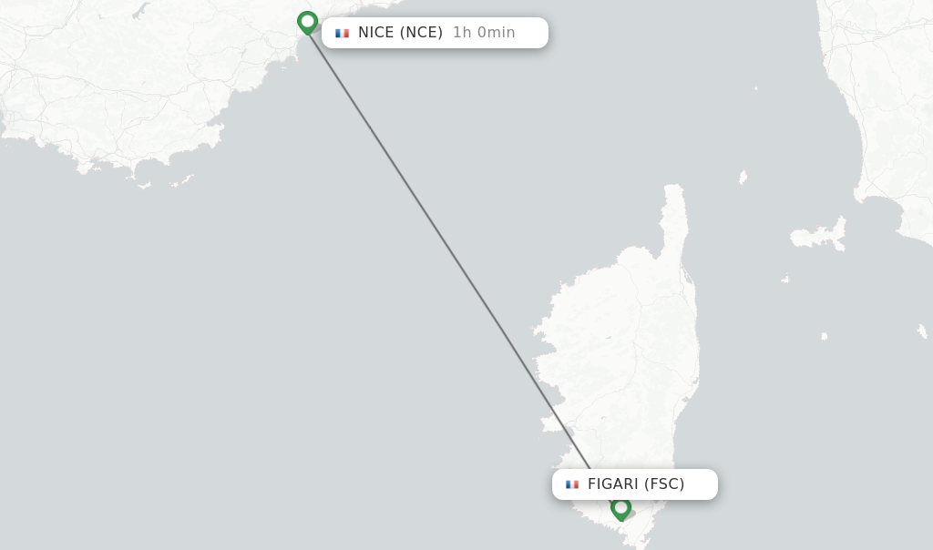 Flights from Figari to Nice route map