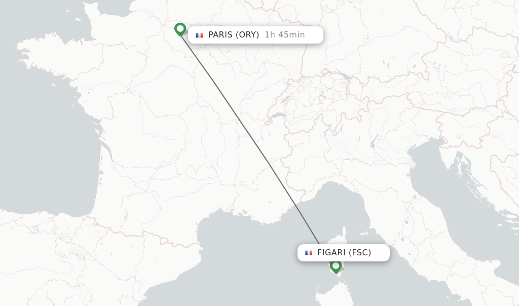 Flights from Figari to Paris route map