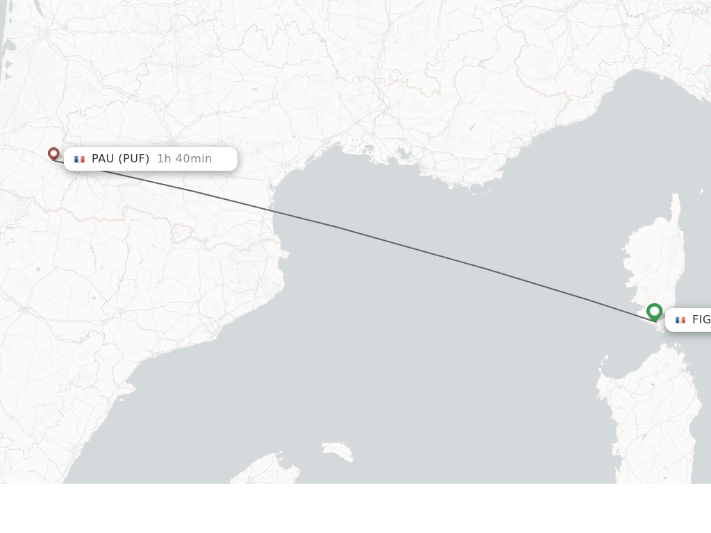 Flights from Figari to Pau route map