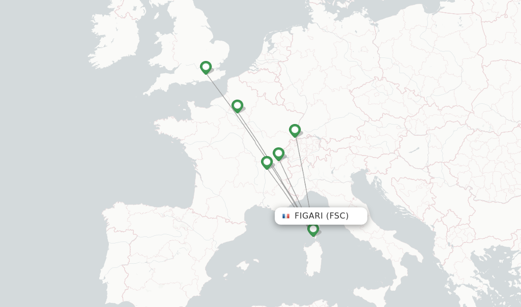 Route map with flights from Figari with easyJet