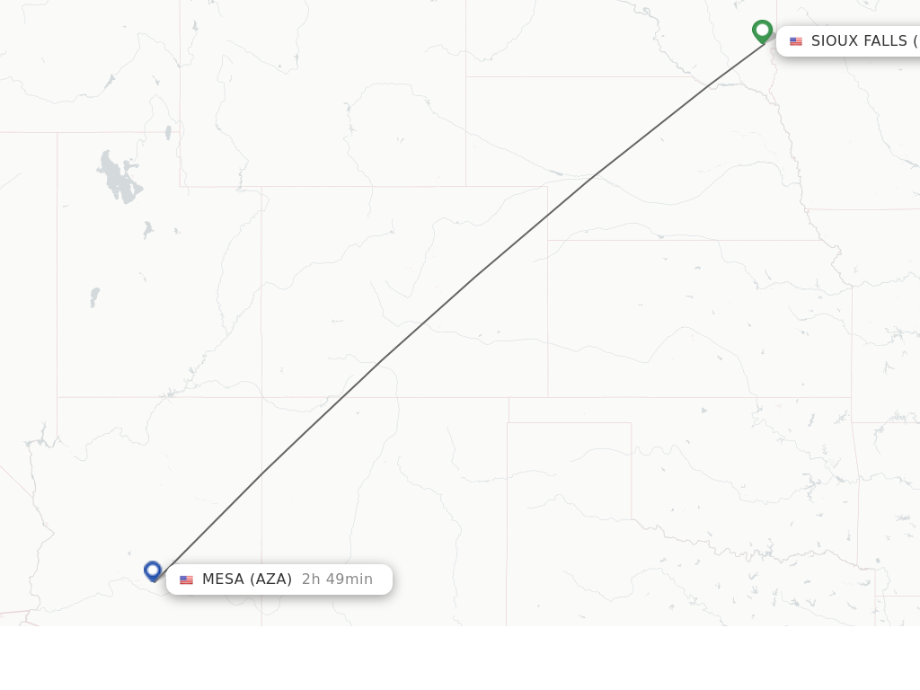 Flights from Sioux Falls to Mesa route map