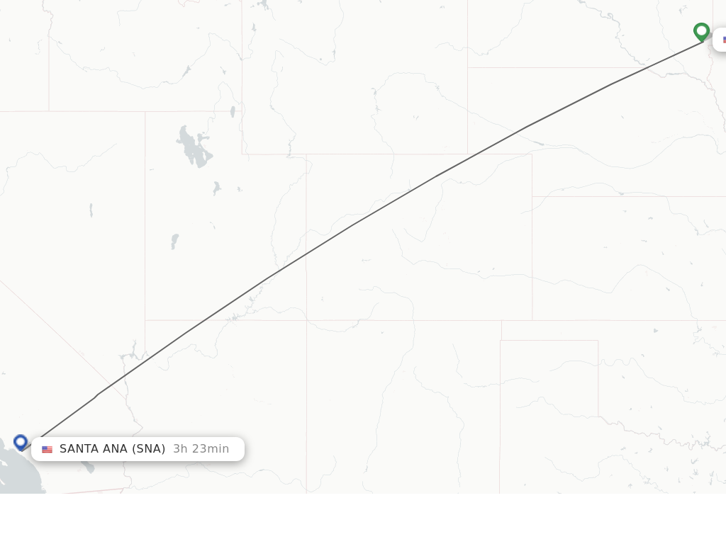 Flights from Sioux Falls to Santa Ana route map
