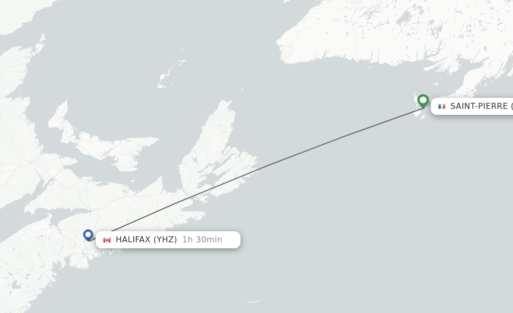 Flights from Saint-Pierre to Halifax route map