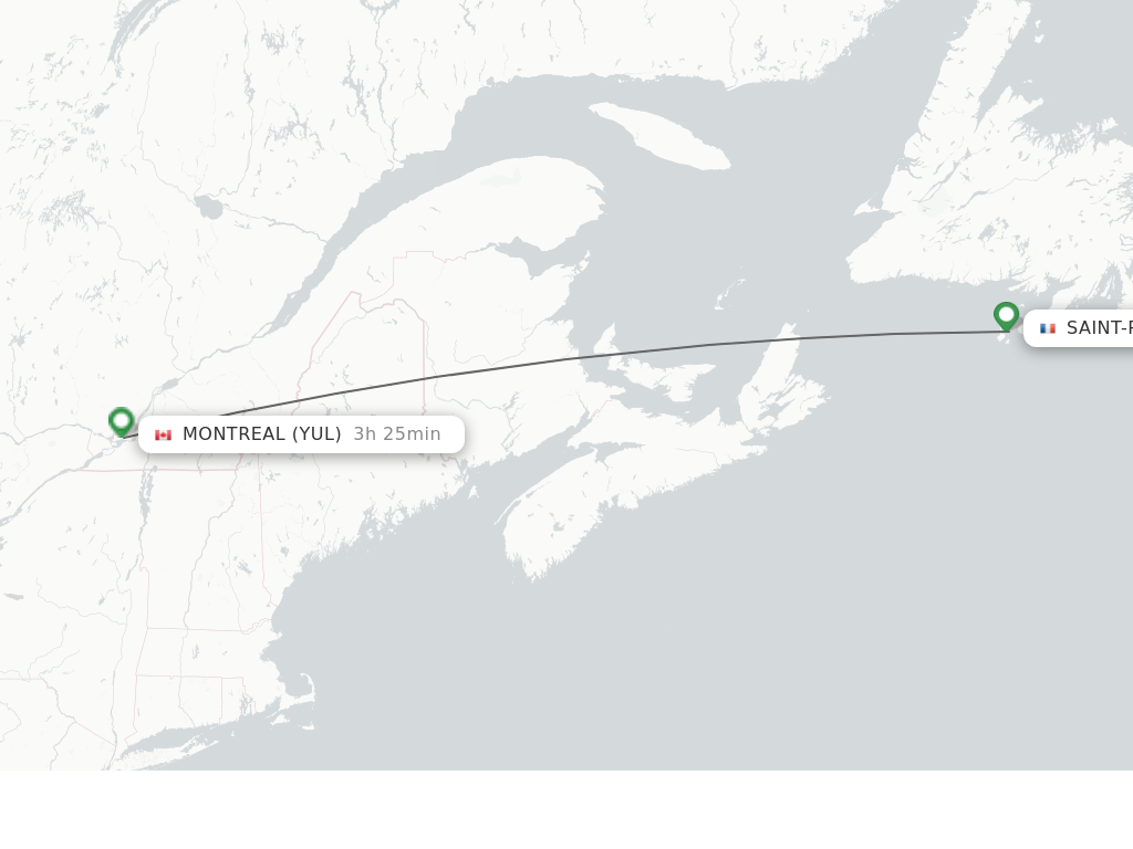 Flights from Saint-Pierre to Montreal route map