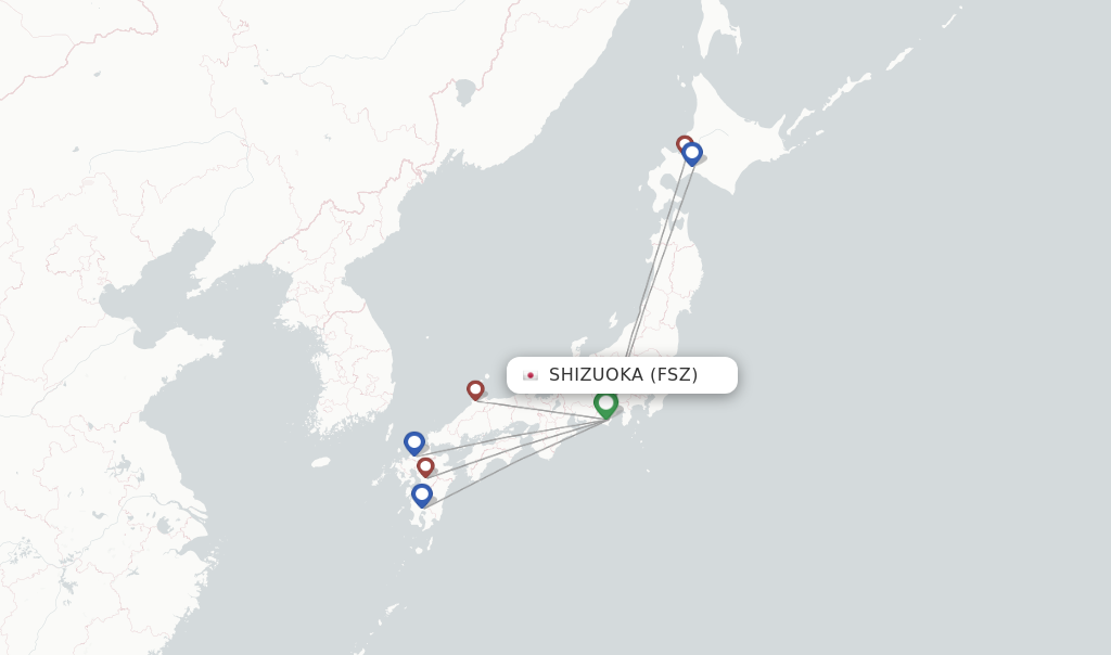 Route map with flights from Shizuoka with Fuji Dream Airlines