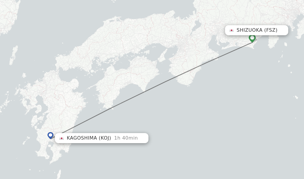 Flights from Shizuoka to Kagoshima route map