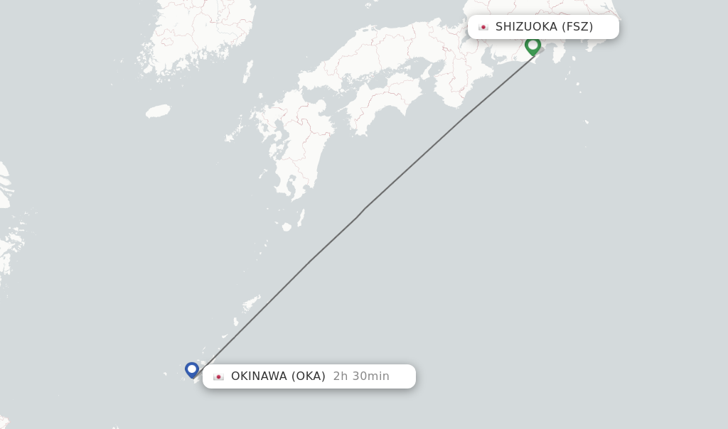 Flights from Shizuoka to Okinawa route map